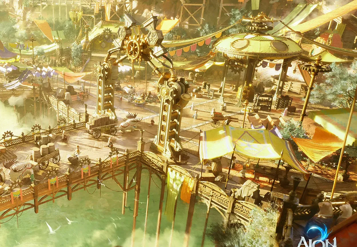 A market bridge in a floating AION 2 town, cropped