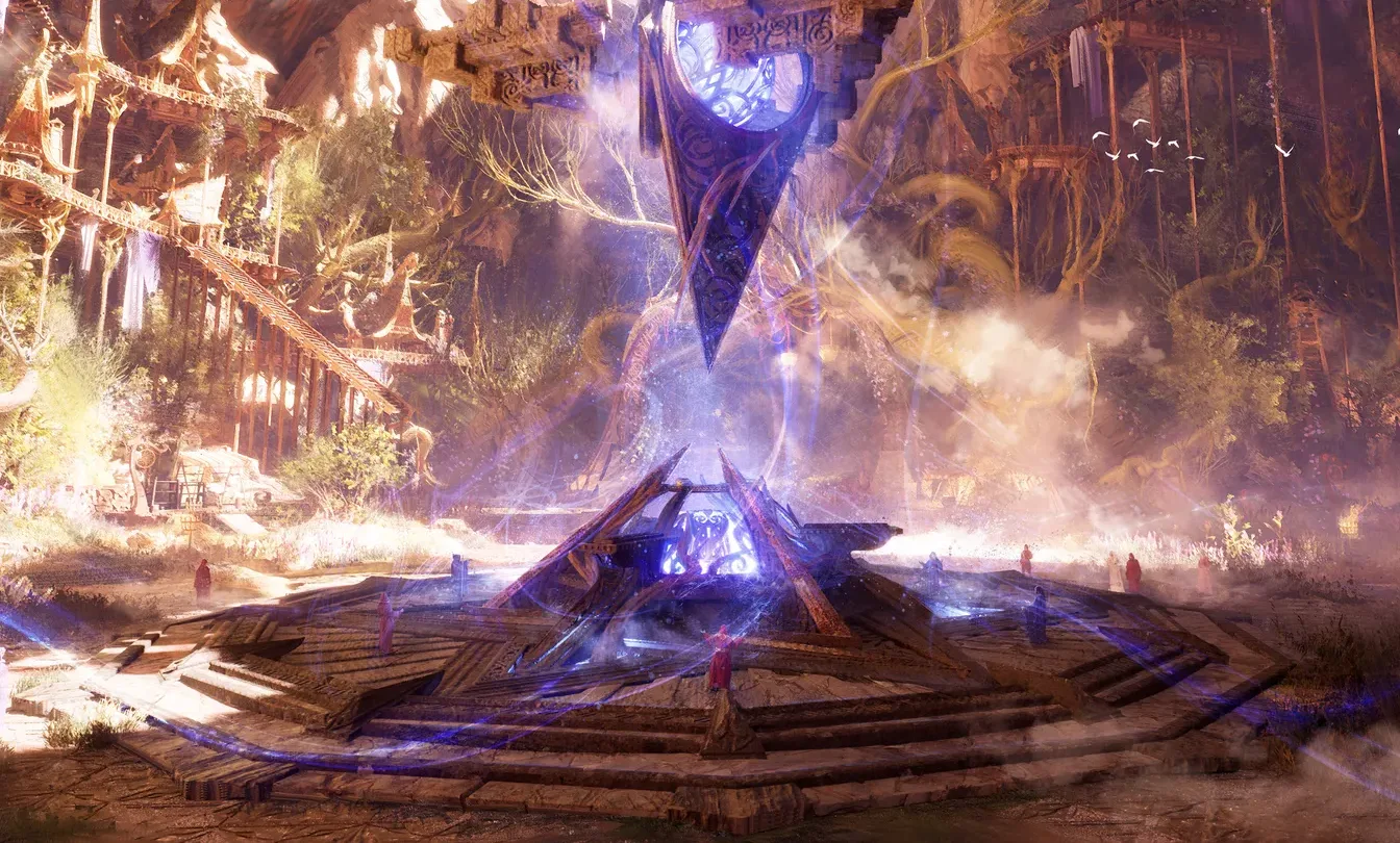 A glowing spire platform in AION 2 key art, cropped